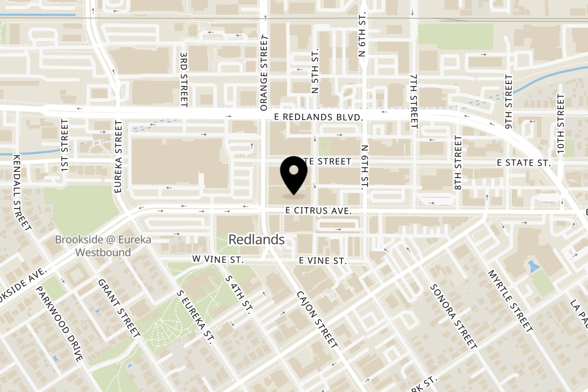 Map showing the location of Copehouse Bar & Bistro on 19 East Citrus Avenue in Redlands